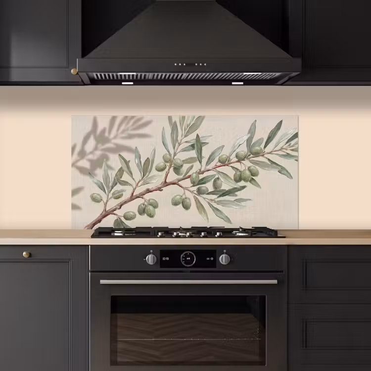 Olijftak - Bladeren - Natuur - Groen - Beige keuken achterwand spatscherm middel -sfeer1