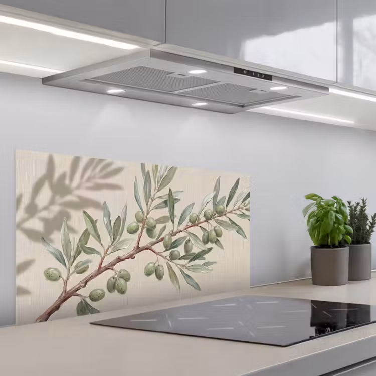 Olijftak - Bladeren - Natuur - Groen - Beige keuken achterwand spatscherm middel -3d_schuin