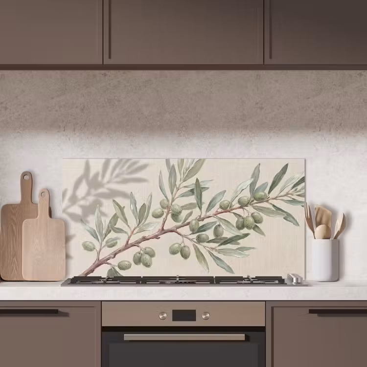 Olijftak - Bladeren - Natuur - Groen - Beige keuken achterwand spatscherm middel -sfeer2
