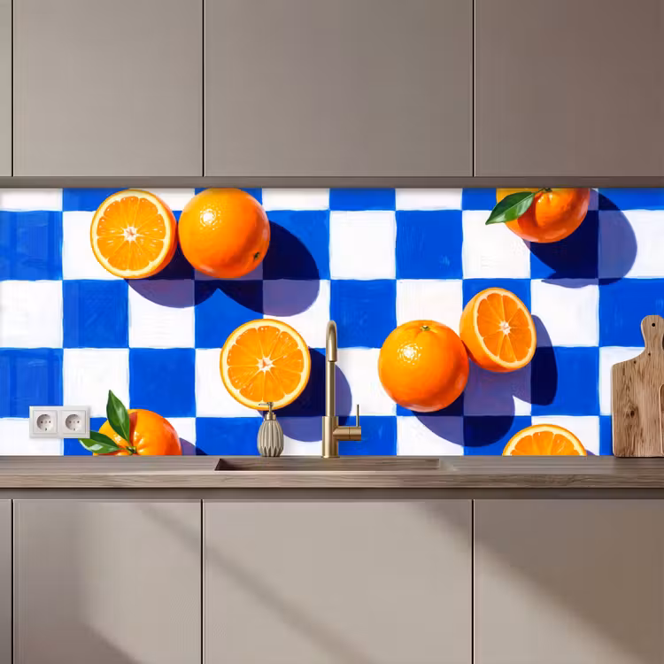 Kitchen Wall Splashback - Orange - Checkered - Food - Sinaasappel - Geruit - Eten keuken achterwand 2 middel zz_3dshopping