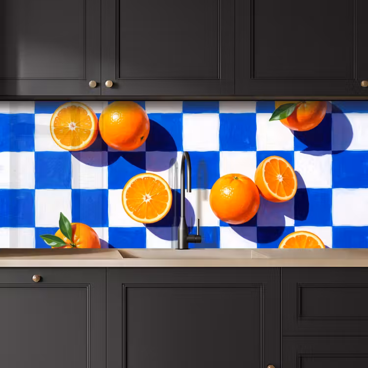 Kitchen Wall Splashback - Orange - Checkered - Food - Sinaasappel - Geruit - Eten keuken achterwand 2 middel