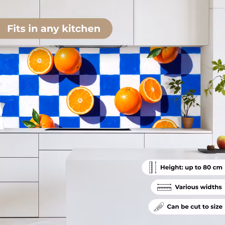 Kitchen Wall Splashback - Orange - Checkered - Food - Sinaasappel - Geruit - Eten keuken achterwand 2 middel