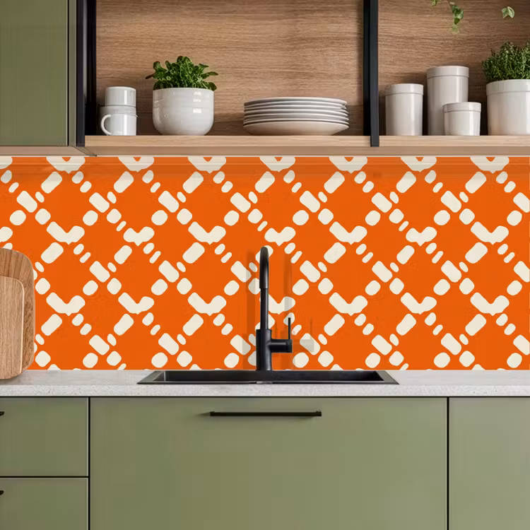 Oranje - Ruitpatroon - Wit keuken achterwand 2 middel 871 -sfeer3