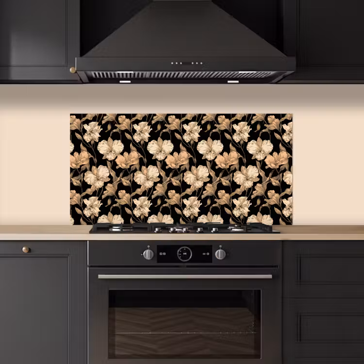 Orchideeën - Lijntekening - Patroon - Beige - Zwart keuken achterwand spatscherm middel 899 -sfeer1