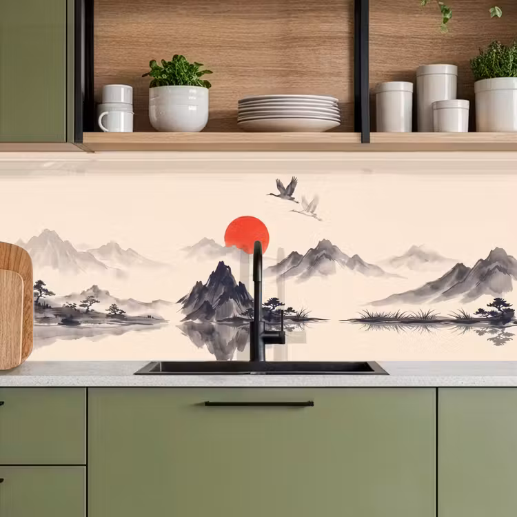 Oosters - Kraanvogels - Landschap keuken achterwand 2 middel -sfeer3