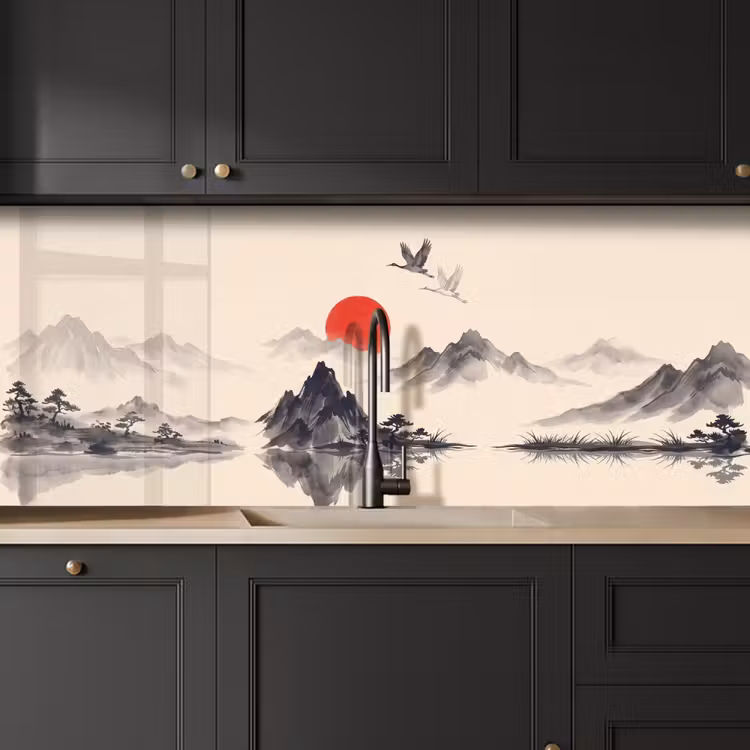 Oosters - Kraanvogels - Landschap keuken achterwand 2 middel -sfeer1