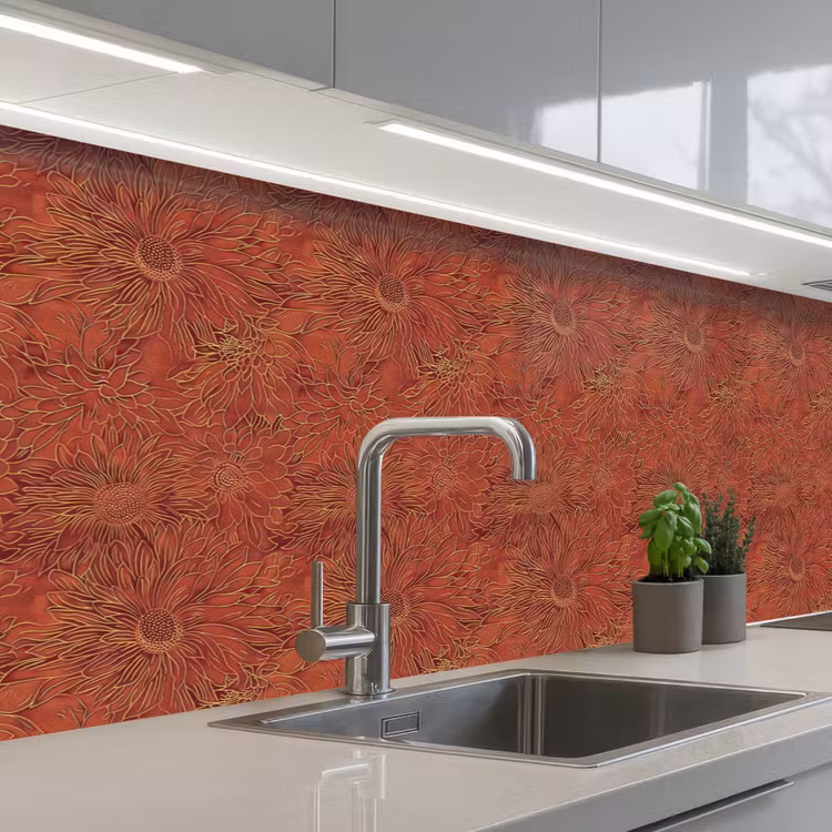 Oosters - Bloemen - Terracotta keuken achterwand 2 groot 857 -3d_schuin