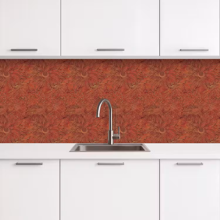 Oosters - Bloemen - Terracotta keuken achterwand 2 groot 857 -3d