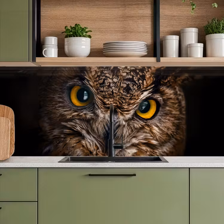 Uil - Dier - Oranje keuken achterwand 2 middel -sfeer3
