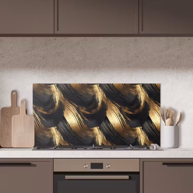 Verfstreken - Abstract - Goud - Zwart keuken achterwand spatscherm middel 899 -sfeer2