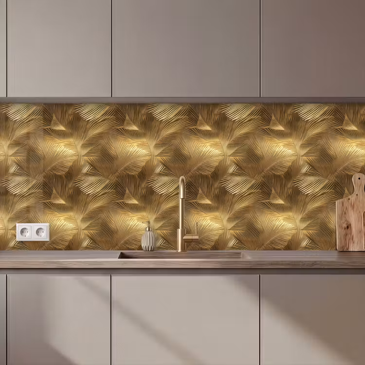 Palm - Waaier - Goud keuken achterwand 2 middel 871 zz_3dshopping