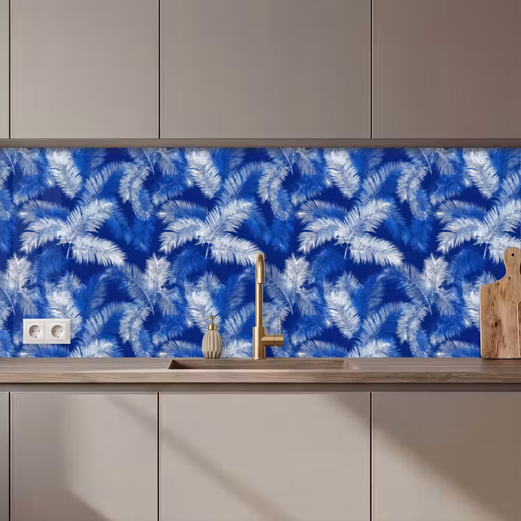 Palmblad - Patroon - Blauw keuken achterwand 2 middel 871 zz_3dshopping