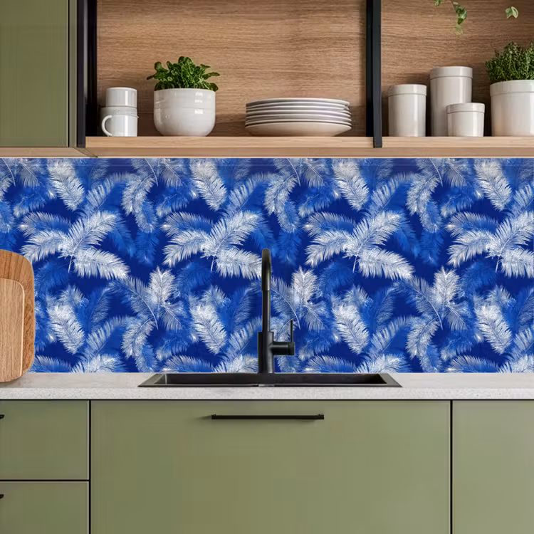 Palmblad - Patroon - Blauw keuken achterwand 2 middel 871 -sfeer3