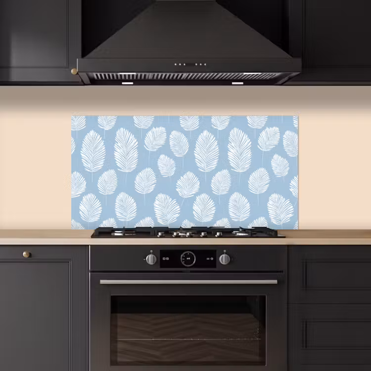 Palmbladeren - Naadloos - Patroon - Pastelblauw keuken achterwand spatscherm middel 899 -sfeer1