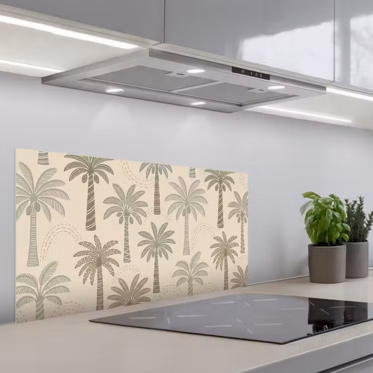 Palmbomen - Patroon - Tropisch - Beige keuken achterwand spatscherm middel -3d_schuin