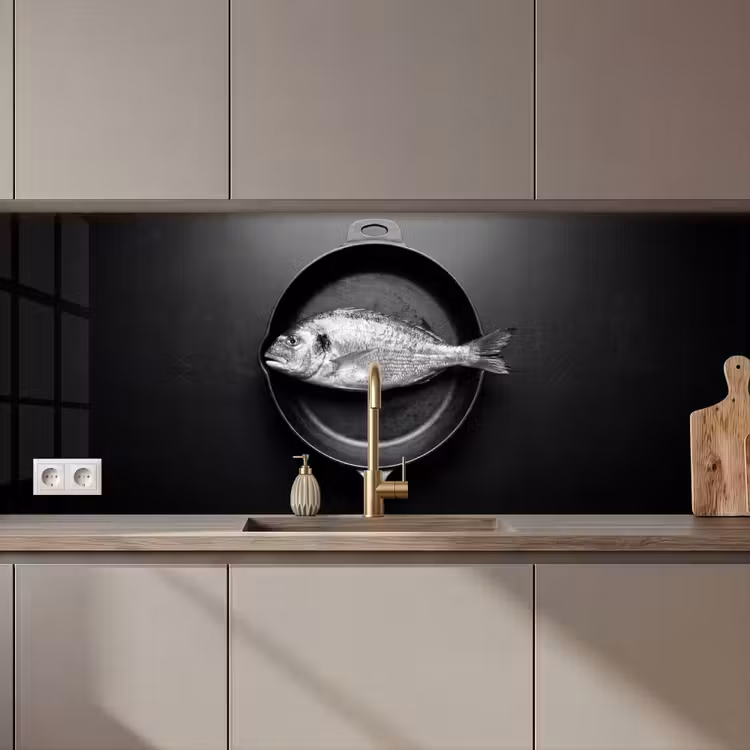 Pan - Vis - Zwart - Wit keuken achterwand 2 middel zz_3dshopping