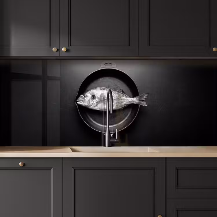 Pan - Vis - Zwart - Wit keuken achterwand 2 middel -sfeer1