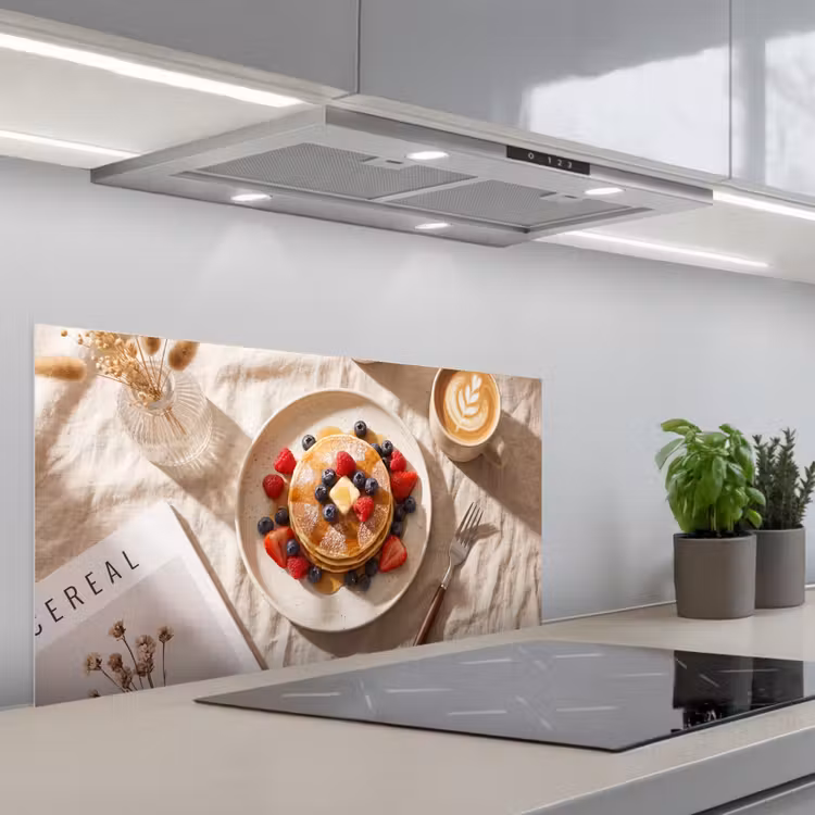 Pannenkoeken - Bessen - Ontbijt - Modern - Beige keuken achterwand spatscherm middel -3d_schuin