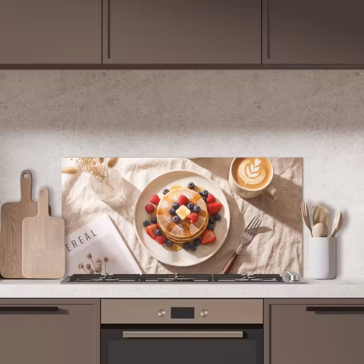 Pannenkoeken - Bessen - Ontbijt - Modern - Beige keuken achterwand spatscherm middel -sfeer2