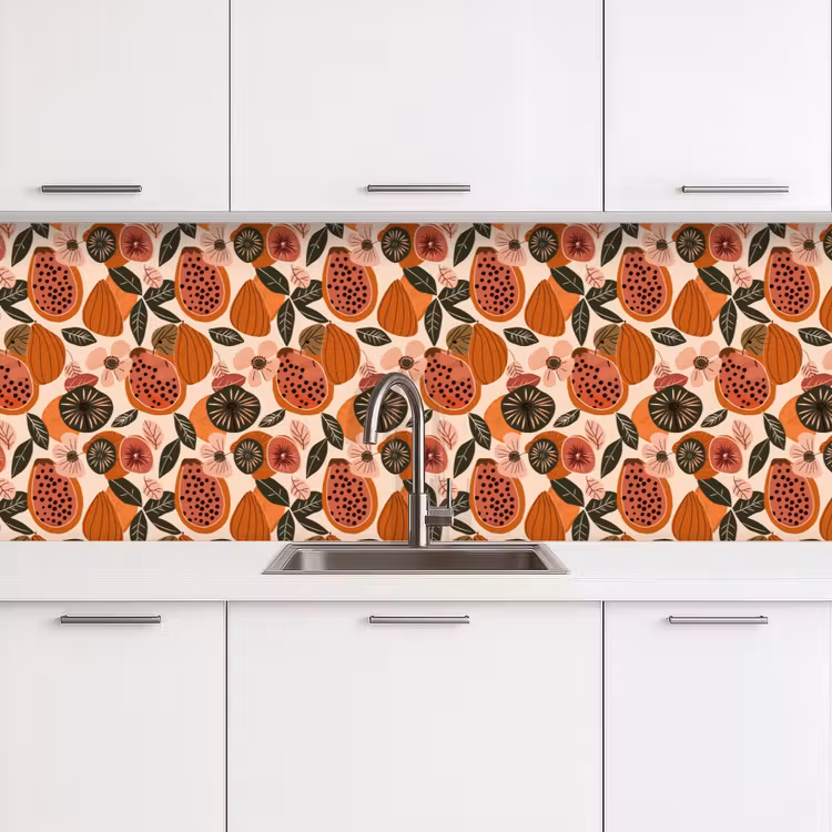 Papaja - Bloesem - Oranje keuken achterwand 2 groot 857 -3d