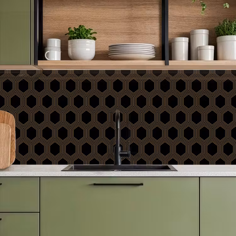Parallel - Goud - Zwart - Bijenraatmotief keuken achterwand 2 middel 871 -sfeer3