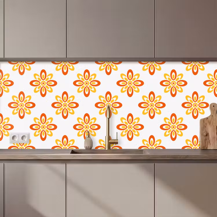 Patroon - Jaren 70 - Bloemen - Oranje keuken achterwand 2 middel 871 zz_3dshopping