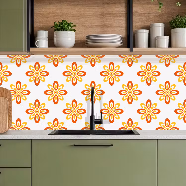 Patroon - Jaren 70 - Bloemen - Oranje keuken achterwand 2 middel 871 -sfeer3