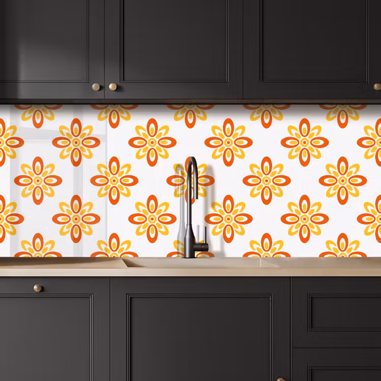 Patroon - Jaren 70 - Bloemen - Oranje keuken achterwand 2 middel 871 -sfeer1
