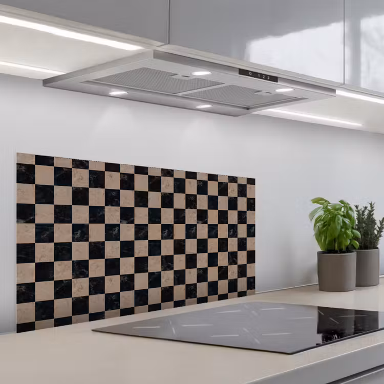 Patroon - Dambord - Marmer keuken achterwand spatscherm middel 899 -3d_schuin
