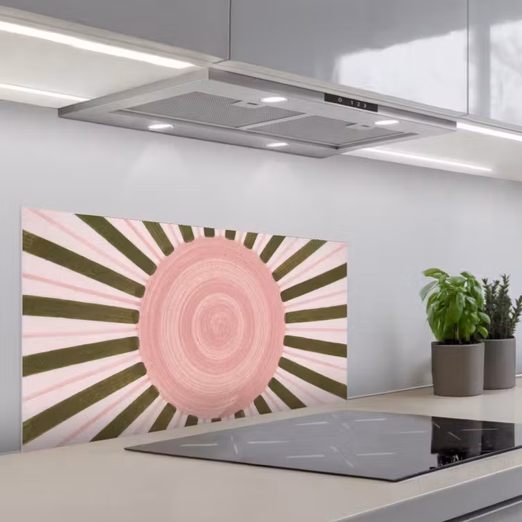 Patroon - Cirkel - Stralen - Abstract - Roze keuken achterwand spatscherm middel -3d_schuin