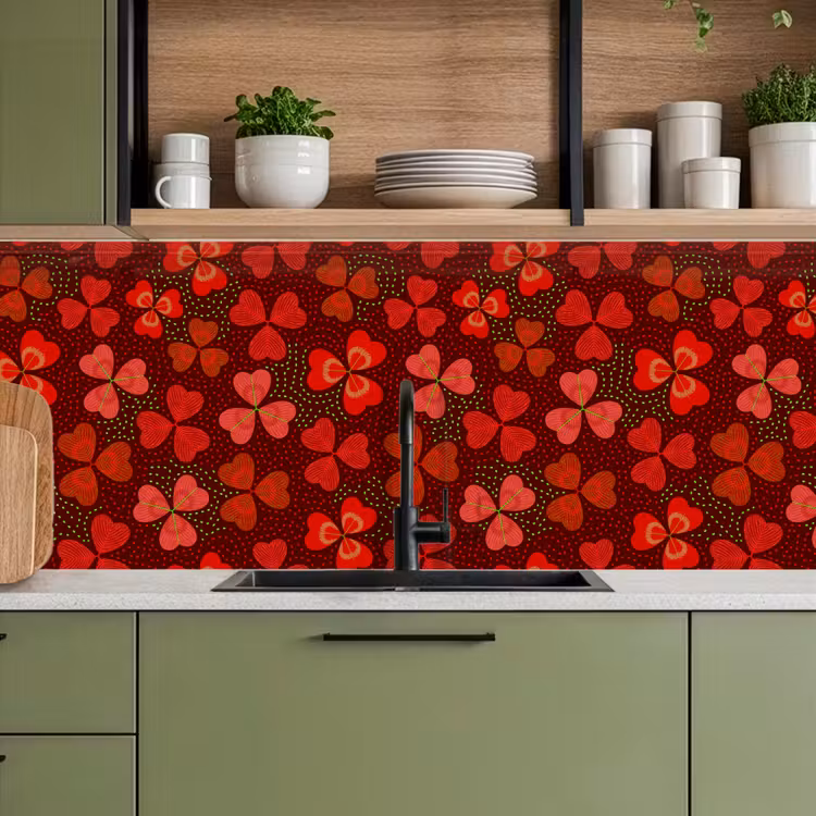Patroon - Klaver - Rood keuken achterwand 2 middel 871 -sfeer3