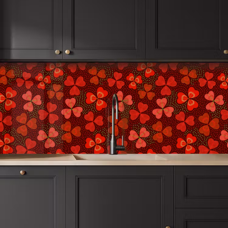 Patroon - Klaver - Rood keuken achterwand 2 middel 871 -sfeer1