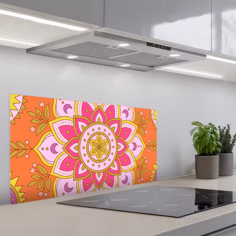 Patroon - Bloemmotief - Decoratie - Abstract - Roze keuken achterwand spatscherm middel -3d_schuin