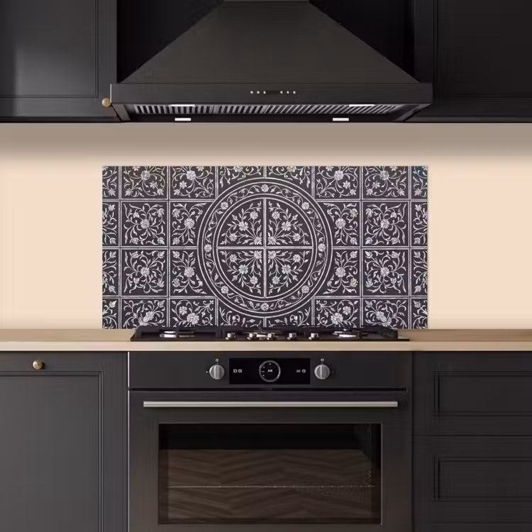 Patroon - Bloemmotief - Decoratie - Klassiek - Zwart keuken achterwand spatscherm middel -sfeer1
