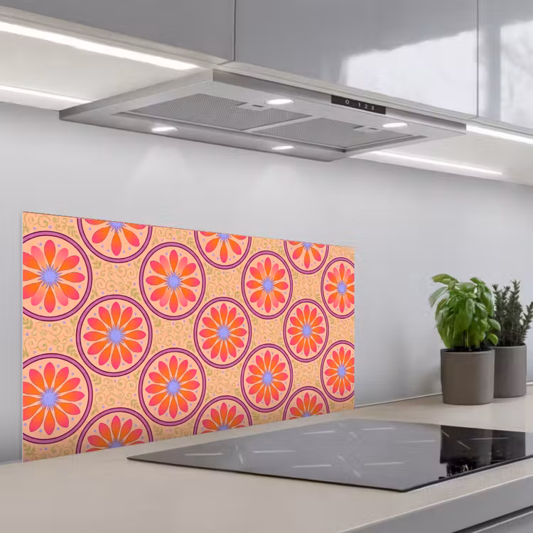 Patroon - Bloemen - Decoratief - Kleurrijk - Modern keuken achterwand spatscherm middel -3d_schuin