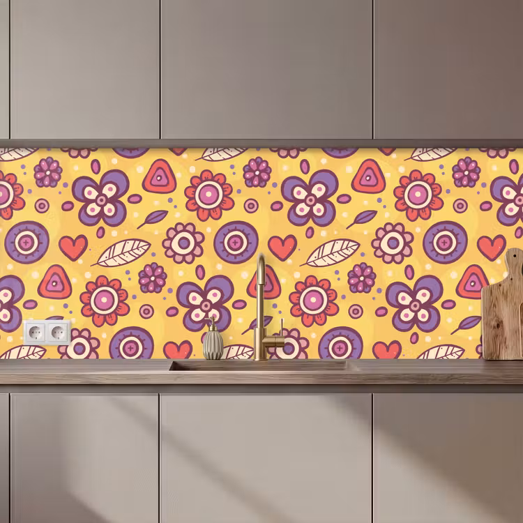 Patroon - Bloemen - Paars - Oranje keuken achterwand 2 middel 871 zz_3dshopping