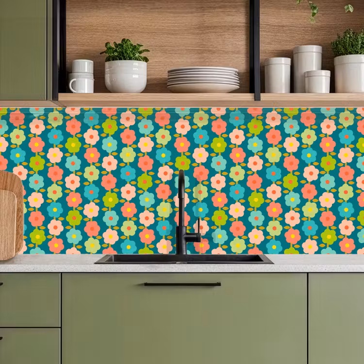 Patroon - Bloemen - Retro - Jaren 70 keuken achterwand 2 middel 871 -sfeer3