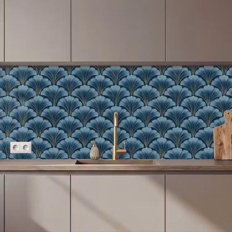 Patroon - Ginkgoblad - Blauw keuken achterwand 2 middel 871 zz_3dshopping