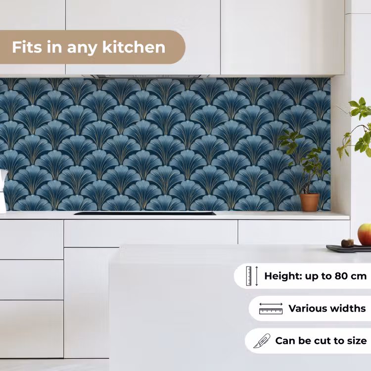 Patroon - Ginkgoblad - Blauw keuken achterwand 2 middel 871 -sfeer4_UK