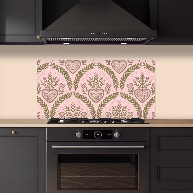 Patroon - Hart - Bloemen - Folkloristisch - Roze keuken achterwand spatscherm middel -sfeer1