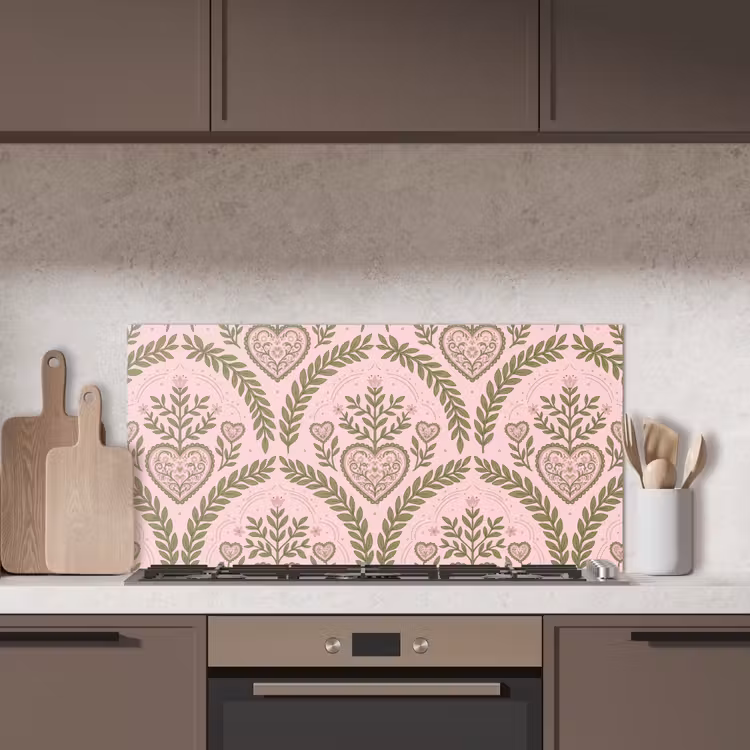Patroon - Hart - Bloemen - Folkloristisch - Roze keuken achterwand spatscherm middel -sfeer2