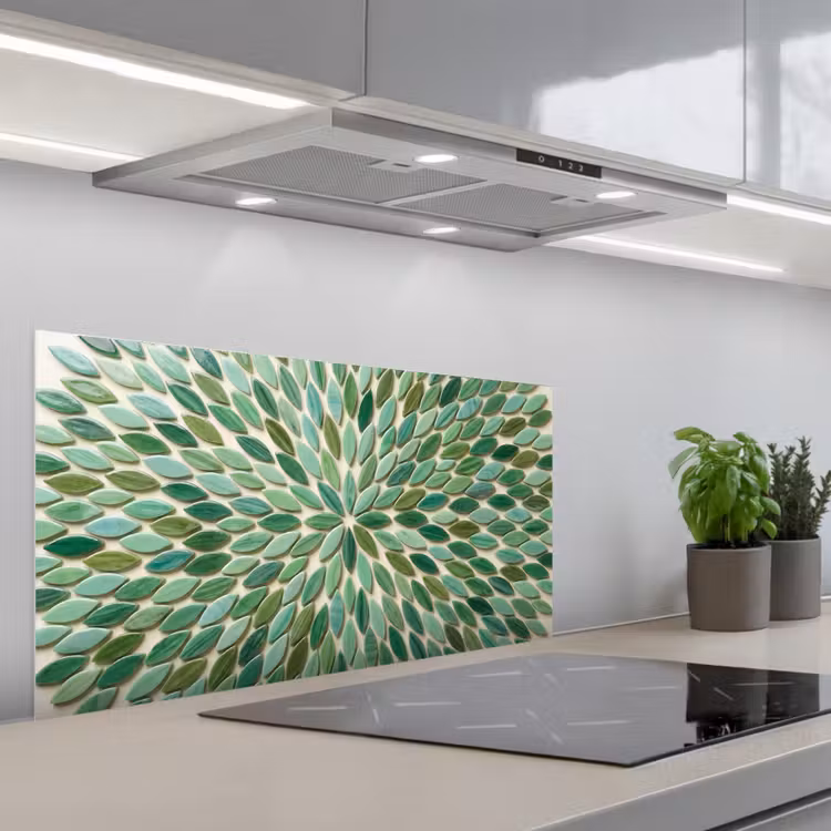 Patroon - Blad - Groen - Abstract keuken achterwand spatscherm middel -3d_schuin