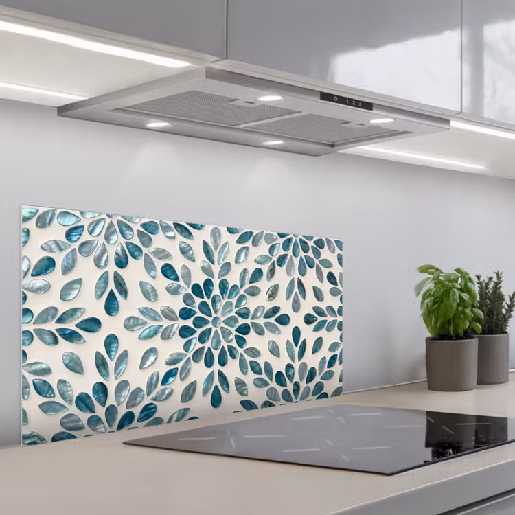 Patroon - Bladeren - Abstract - Modern - Turquoise keuken achterwand spatscherm middel -3d_schuin