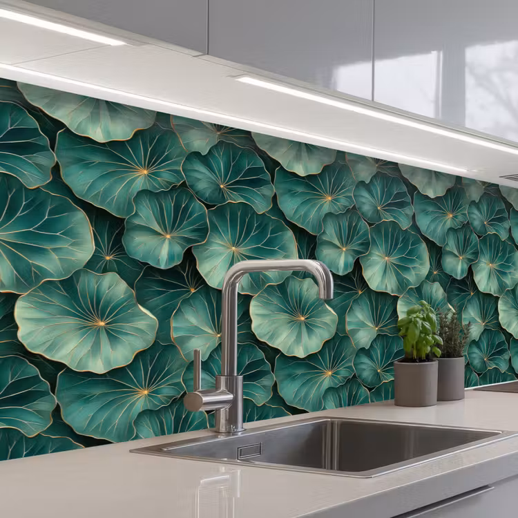 Patroon - Bladeren - Groen keuken achterwand 2 groot 857 -3d_schuin
