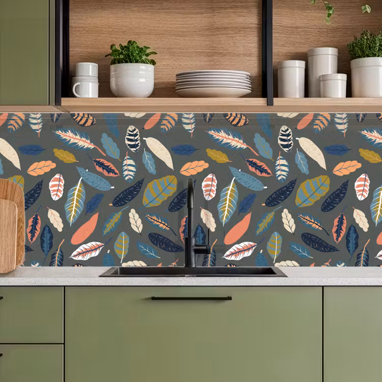 Patroon - Blaadjes - Pastel keuken achterwand 2 middel 871 -sfeer3