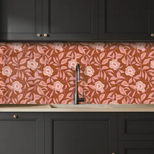 Patroon - Bladeren - Terracotta keuken achterwand 2 middel 871 -sfeer1
