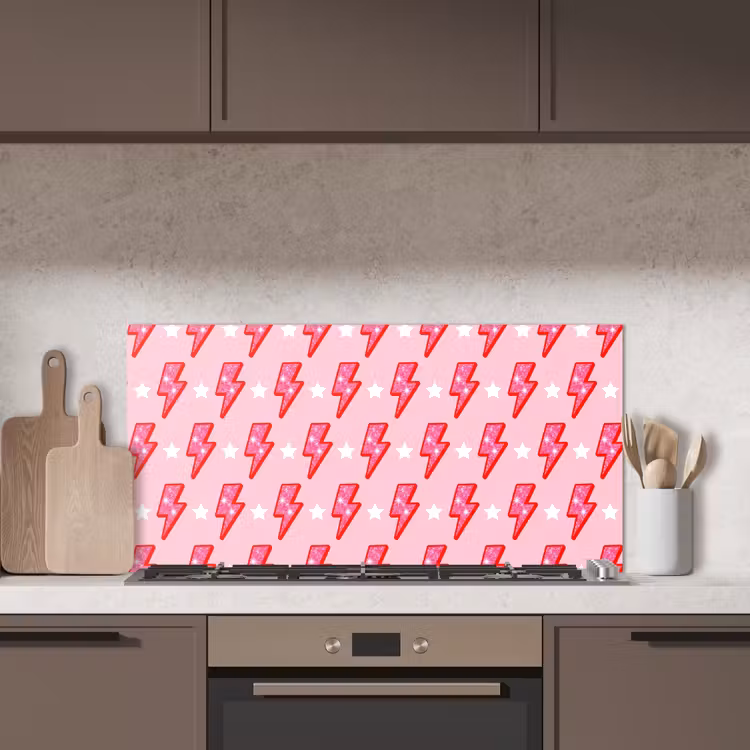 Patroon - Bliksem - Ster - Glitter - Roze keuken achterwand spatscherm middel -sfeer2