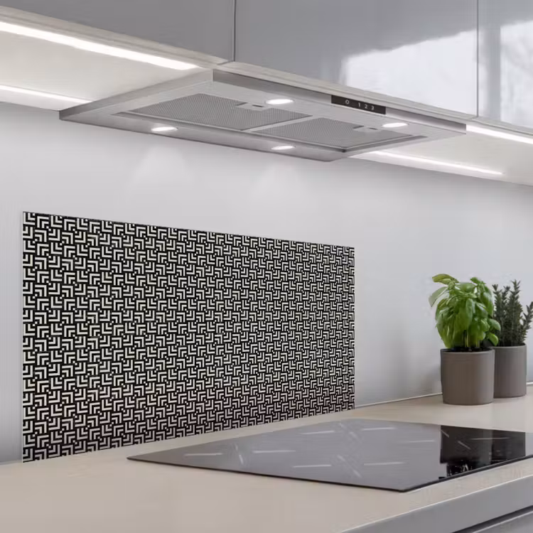 Patroon - Marmer - Zwart keuken achterwand spatscherm middel 899 -3d_schuin