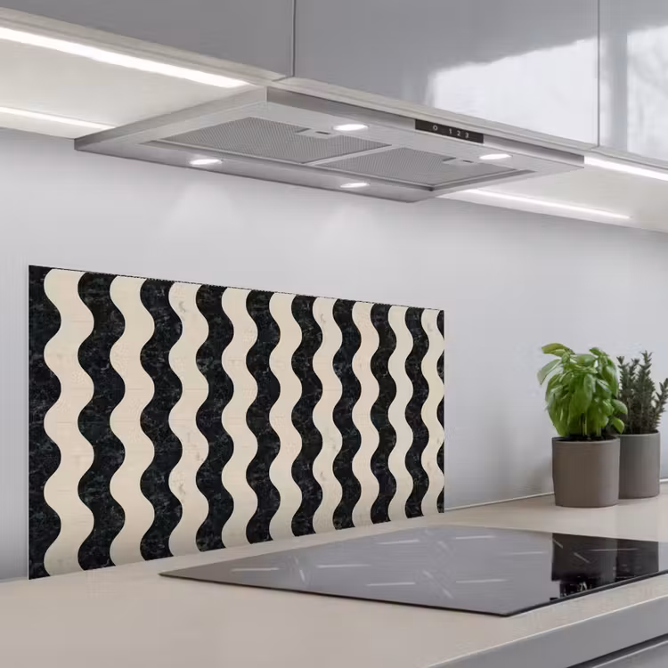 Patroon - Marmer - Groen - Cremé keuken achterwand spatscherm middel 899 -3d_schuin