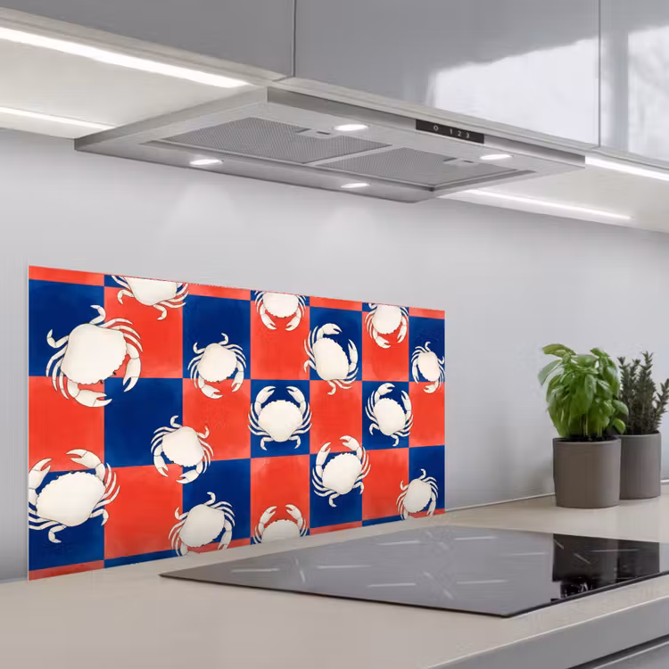 Patroon - Zeeleven - Rood - Blauw - Abstract keuken achterwand spatscherm middel -3d_schuin